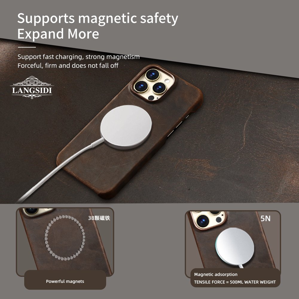 First-layer Cowhide Magnetic Protective Case For Phones - Image 3
